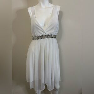 White Sleeveless Dress with Silver Accents